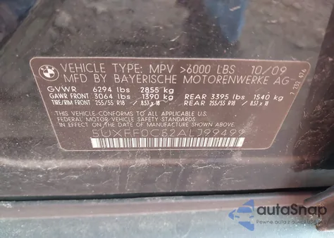 2010 BMW X5 xDrive35D from USA, damaged, VIN 5UXFF0C52ALJ99499
